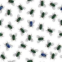 Flies trendy pattern seamless. Blue and green flies, summer seamless background vector illustration.