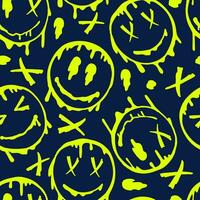 Smile flowing smiling face seamless pattern. Seamless distorted melting smiley face illustration pattern. Wallpaper or wrapping paper vector