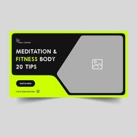 Customizable meditation and body fitness training video thumbnail design, fully vector editable eps 10 file format