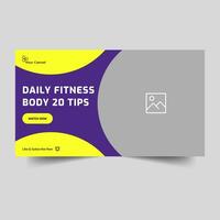 Trendy video thumbnail design for fitness, customizable video cover, editable vector eps 10 file format