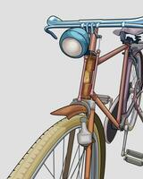 antique bicycle vector shape in brown, blue, yellow color, isolated object.