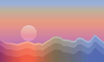 simple landscape sky sun moon mountain full color vector for background design.