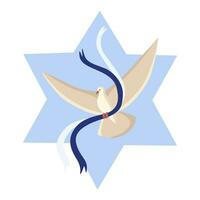 Vector flying dove of peace with blue ribbons bringing peace and support to Israel with star of David illustration. Stand with Israel