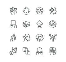 Set of efficiency and performance related icons, productive, multitasking, result, concentration, operation, strategy and linear variety vectors. vector