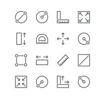 Set of measure related icons, resize, radius, depth, area, diameter and linear variety vectors. vector