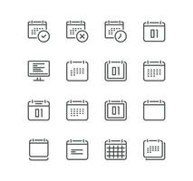 Set of calendar related icons, countdown, contact, appointment, working schedule, data settings and linear variety vectors. vector