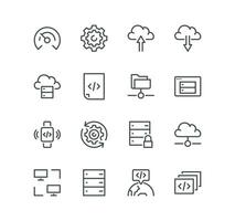 Set of hosting and web graphics related icons, cloud, data exchange, security, networking, infrastructure, database and linear variety vectors. vector