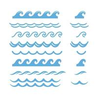 Sea wave seamless line and element vector icon set. Ocean waves line and filled icons.