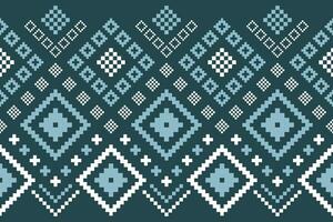 Indigo navy blue geometric traditional ethnic pattern Ikat seamless pattern border abstract design vector