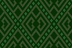 Green Cross stitch colorful geometric traditional ethnic pattern Ikat seamless pattern border abstract design for fabric print cloth dress carpet curtains and sarong Aztec African Indian Indonesian vector