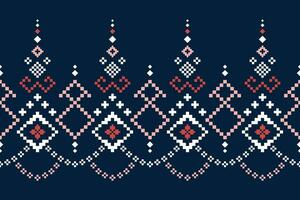 Indigo navy blue geometric traditional ethnic pattern Ikat seamless pattern border abstract design vector