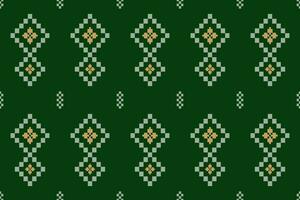 Green Cross stitch colorful geometric traditional ethnic pattern Ikat seamless pattern border abstract design vector