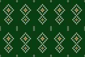 Green Cross stitch colorful geometric traditional ethnic pattern Ikat seamless pattern border abstract design vector