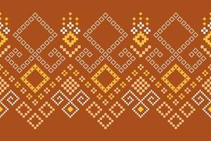 Orange vintages cross stitch traditional ethnic pattern paisley flower Ikat background abstract Aztec African Indonesian Indian seamless pattern for fabric print cloth dress carpet curtains and sarong vector