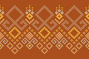 Orange vintages cross stitch traditional ethnic pattern paisley flower Ikat background abstract Aztec African Indonesian Indian seamless pattern for fabric print cloth dress carpet curtains and sarong vector