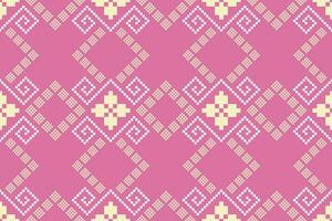 Pink Cross stitch colorful geometric traditional ethnic pattern Ikat seamless pattern border abstract design for fabric print cloth dress carpet curtains and sarong Aztec African Indian Indonesian vector