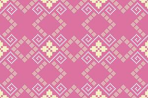 Pink Cross stitch colorful geometric traditional ethnic pattern Ikat seamless pattern border abstract design for fabric print cloth dress carpet curtains and sarong Aztec African Indian Indonesian vector