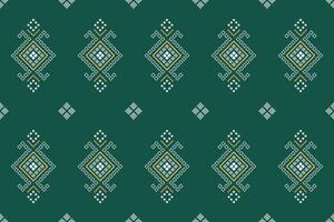 Green Cross stitch colorful geometric traditional ethnic pattern Ikat seamless pattern border abstract design vector