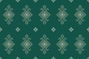 Green Cross stitch colorful geometric traditional ethnic pattern Ikat seamless pattern border abstract design vector