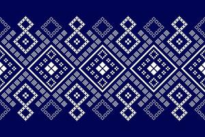 Indigo navy blue geometric traditional ethnic pattern Ikat seamless pattern border abstract design vector