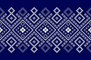 Indigo navy blue geometric traditional ethnic pattern Ikat seamless pattern border abstract design vector