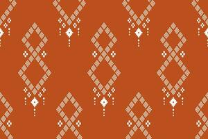 Orange vintages cross stitch traditional ethnic pattern paisley flower Ikat background abstract Aztec African Indonesian Indian seamless pattern for fabric print cloth dress carpet curtains and sarong vector