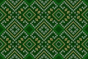 Green Cross stitch colorful geometric traditional ethnic pattern Ikat seamless pattern border abstract design for fabric print cloth dress carpet curtains and sarong Aztec African Indian Indonesian vector