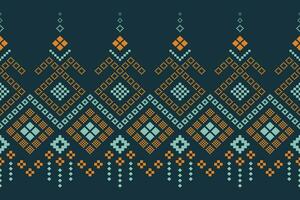 Indigo navy blue geometric traditional ethnic pattern Ikat seamless pattern border abstract design vector
