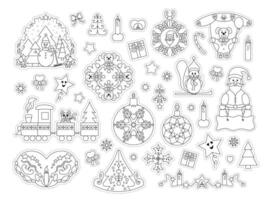 Set of characters and decor. Christmas theme. To color and cut out. Set No. 2. vector