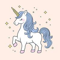 unicornio vector ilustración en garabatear estilo con estrellas