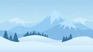 Snowy mountain landscape vector illustration. Landscape of snow covered mountain in winter season. Winter mountain landscape for background, wallpaper or landing page