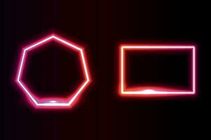 Neon light in the shape of a rectangle and heptagon vector illustration.