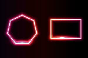 Neon light in the shape of a rectangle and heptagon vector illustration.