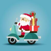 Santa Claus driving scooter delivering gifts merry christmas happy new year holidays celebration concept vector illustration