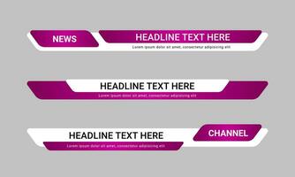 Set of broadcast news lower third banner templates for Television, Video and Media Channels. Futuristic headline bar layout design vector