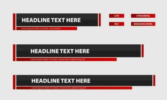 Broadcast news lower third banner templates for Television, Video and Media Channels. Set of modern headline bar layout design vector