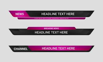 conjunto de plantillas de banner de tercio inferior de noticias de difusión para canales de televisión, video y medios. vector de diseño de diseño de barra de título futurista