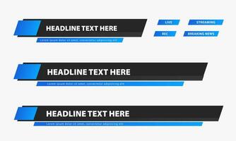 Broadcast news lower third banner templates for Television, Video and Media Channels. Set of modern headline bar layout design vector