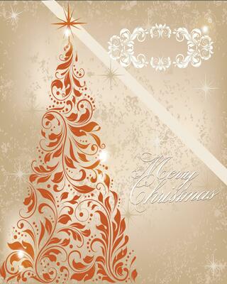 Set of merry Christmas and Happy Holidays greeting cards. Christmas card set with nature, flowers and plants. Christmas tree with merry christmas wishes