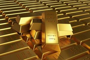 Gold Bullion, Fine Gold bars, gold treasury. Concept of banking, business, investment and exchange rates, Gold market. photo