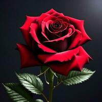 A mesmerizing Red Rose flower unfurling in black background  AI Generative photo