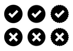 Checkmark and x cross badge icon vector set collection