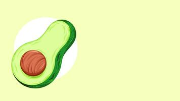 avocado affettato nel metà disegno rimbalzare, in movimento verso l'alto e verso il basso. verdura e salutare mangiare a tema metraggio video disegno con vuoto copia spazio su il giusto lato per testo posizionamenti.