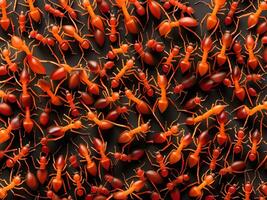 rojo hormigas aislado en oscuro antecedentes. foto