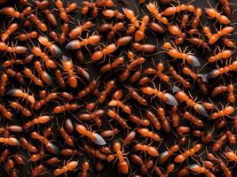 rojo hormigas aislado en oscuro antecedentes. foto