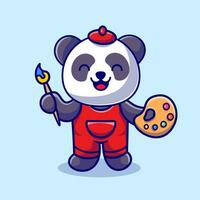 Cute Panda Painting Cartoon Vector Icon Illustration. Animal Art Icon Concept Isolated Premium Vector. Flat Cartoon Style