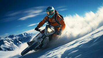 Slopestyle, winter sports driving in the snow. Ai Generated. photo
