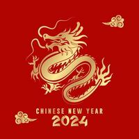 Chinese New Year 2024, year of the dragon. Collection of Chinese New Year posters, greeting card designs with Chinese zodiac dragon. vector