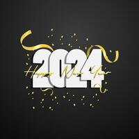 Vector illustration happy new year 2024 with golden line art and sparkel background