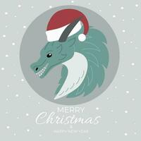 New Year and Christmas banner. Dragons in Santa Claus. Vector illustration.
